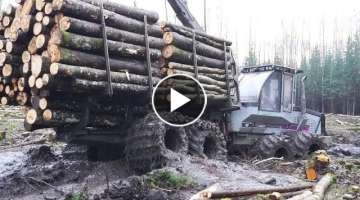 Logset 6F logging in wet forest, difficult conditions, big load