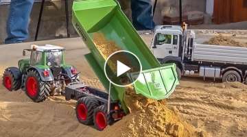 Beautiful RC tractor Fendt 936 with Krampe trailer at work!