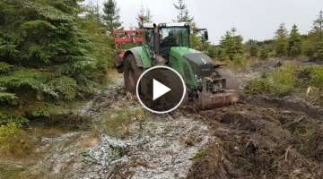 Fendt tractor with tree mulcher in action