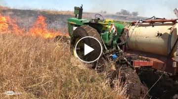 John Deere tractor STUCK in BURNING FIELD!