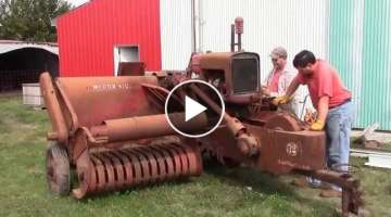McCormick Deering No. 50 - AW hay baler with Farmall CUB tractor engine Antique power. Part 1